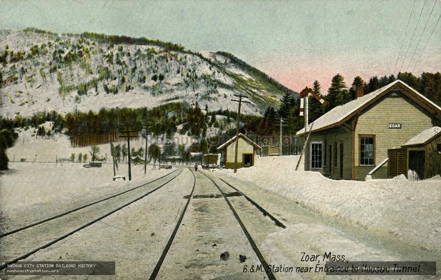Postcard: Zoar, Massachusetts, Boston & Maine Station near Entrance to Hoosac Tunnel